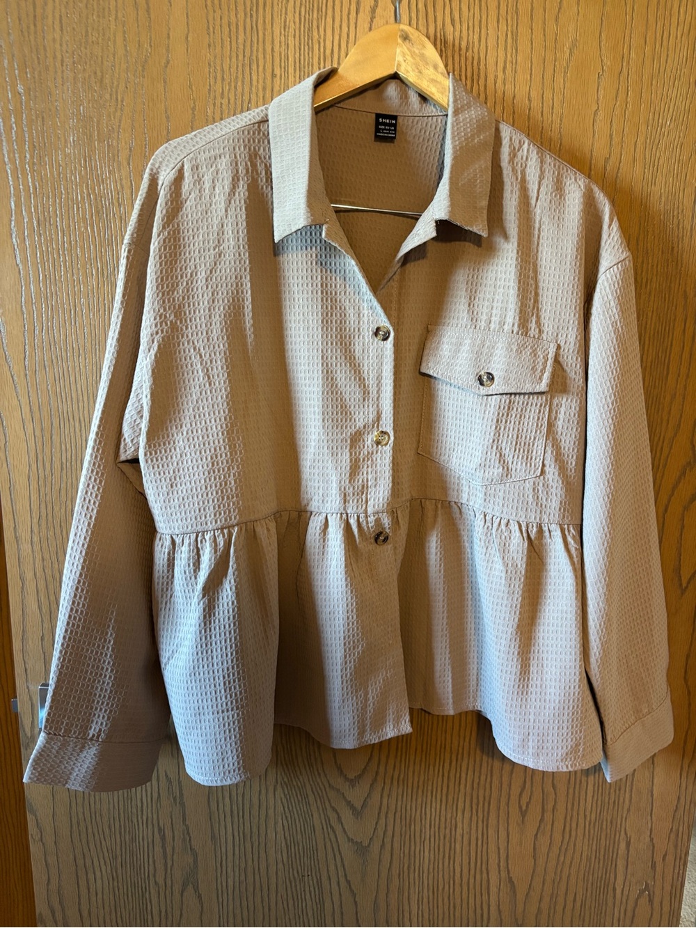 SHEIN Light Taupe Textured Button-Front Shirt Jacket